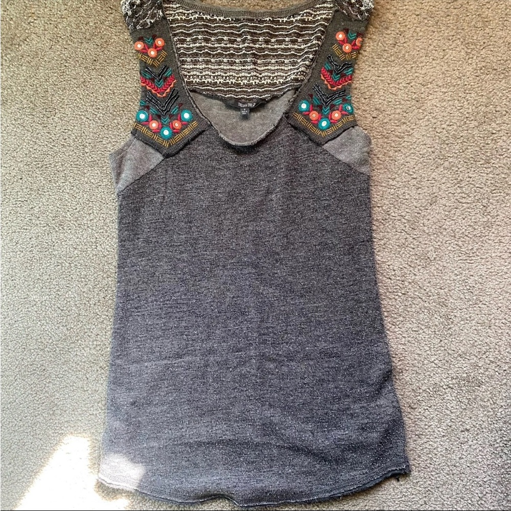 Miss Me Charcoal Tank with Vibrant Embroidery